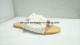 Women Leather Flat Sandals with Flower Fold