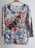 Ladies Round Neck Pullover Printed Knit Sweater