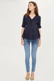 Navy Blue Women 100% Cotton Maternity Tie Top Shirts for Women