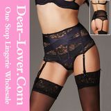 Black 2PCS Sheer Floral Lace Garter Belt Set