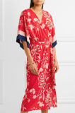 2017 High Quality Floral-Print Crepe De Chine Maxi Wrap Dress