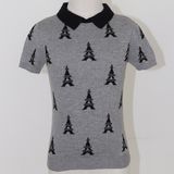 OEM Girls' Jacquard Sweater with Short Sleeves and Peter Pan Collar