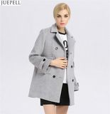 Autumn and Winter Gray Solid Color Woolen Coat Lapel Wool Breasted Thin Female Long Women Coat