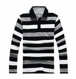 Bamboo Men's Stripe Long Sleeve Polo Shirt