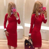 Red Long Sleeve Slim Tight Ladies Office Dress
