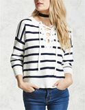 Women's Custom Factory Strip V Neck Acrylic Sweater Knitted Clothing