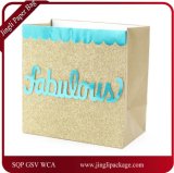 Crafted Gift Bag Has Gold Glitter Background, Paper Gift Bag, Kraft Paper Bag, Shopping Paper Bag