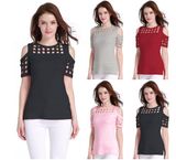 2018 New Design off Shoulder Short Sleeve Slimming Women T-Shirts