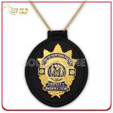 Custom Gold Plating Metal Security Badge with Genuine Leather Holder