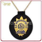 Custom Gold Plating Metal Security Badge with Genuine Leather Holder