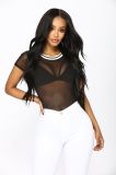 Sexy Girl See-Through Bodysuit Tops with Short Sleeve Bodysuit Tops