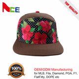 Guangzhou Factory Oil Wax Brim Printed Flower Fabric Snapback Cap for Girls