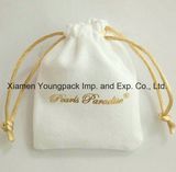 Promotional Custom Hot Stamping Foil Printing White Jewellery Pouch Velvet Fabric Gift Bag