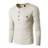 Men Long Sleeve Casual Slim Fit Plain Button Solid Blouse T-Shirts