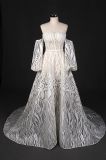 off Shoulder Long Sleeve Lace Beading Wedding Gown Bridal Dress