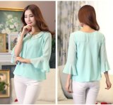 Green 3/4 Sleeve Women's Chiffon Lady Blouse with Good Price