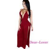 Burgundy Twist Abdomen Backless Thigh High Slit Party Jumpsuit