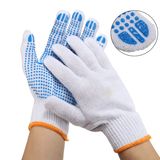 Blue PVC Dotted Natural White Cotton Knitted Gloves