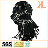 100% Acrylic Fashion Black & White Checked Woven Scarf with Fringe