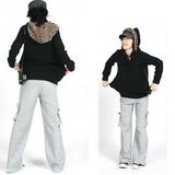 Womens Casual Leopard White & Black Hooded Sweatshirt Jacket