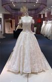 Capped Sleeve Beading Lace Ball Bridal Dresses Wedding Gown