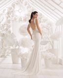 Beading Handmade Flower Neckline Open Back Mermaid Chiffon Wedding Dress