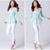 Different Colorful Chiffon Fashion Short Sleeve Blouse with Lace