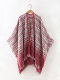 Womens Circle Yarn Checked Printing Cape Stole Poncho Shawl (SP318)