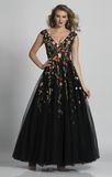 Sleeveless Black Floral Ball Gowns Colorful Long Prom Evening Dresses Z7007