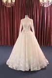 Muslim High Collar Long Sleeve Lace Ball Bridal Dress Wedding Gown