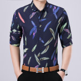 Men's Casual Button Down Shirt with Feather Floral Pattern