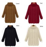 Fashion Loose High Neck Cable Style Knit Lady Sweater