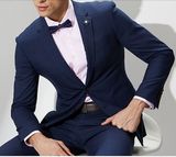 2017 Men's Navy Blue Woolen Checked Suit Fashion