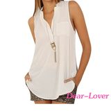 Fashion Button V Neck Sleeveless Chiffon Blouse