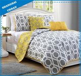 Reversible Yellow Gray Circle Printed Polyester Bedspread Set