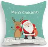 Square X'mas Happy Santa and Deer Design Cushion W/Filling