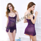 Hot Selling Beautiful Purple Sexy Lingerie with Lace and Mesh