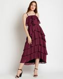 2018 New Designs Maroon Ruffle Georgette Maxi Dresses Wholesale