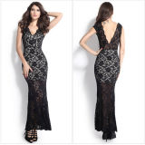 Fashion Maxi Long Evening Black Lace Bride Dress (50140)