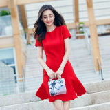 Wedding Show Thin Star Style Lotus Leaf Short Sleeve Red Lady Clothes