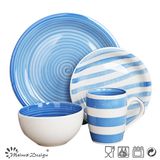 16PCS Dinner Set Hand Painted Two Blue Glaze H Shape