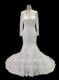 Aolanes Mermaid Leaf Lace V Neck Wedding Gown