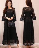 Ladies Long Lace Dress with MID Sleeve, Evening Dress