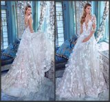 Flora Lace Bridal Gowns Sheer Long Sleeves Wedding Dress Gv20172