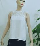 2017 Wholesale Women Shirts and Tops White Chiffon Lace Sleeveless Tops New Fashion Lace Blouse Designs