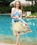 High Quality European and American Style Suspender Printing Chiffon Dress