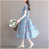 100% Linen Floral Print Girls' Daily Wear Dress for Summer