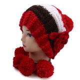 High Quality Hand Knit Winter Warm Hat with Flower POM POM