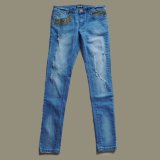 Broken Washing Lady Jeans with Colorful Embroidery and Straight Leg (HDLJ0002-17)