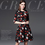 Fashionable Rose Printed Slim Women Dress with Best Price